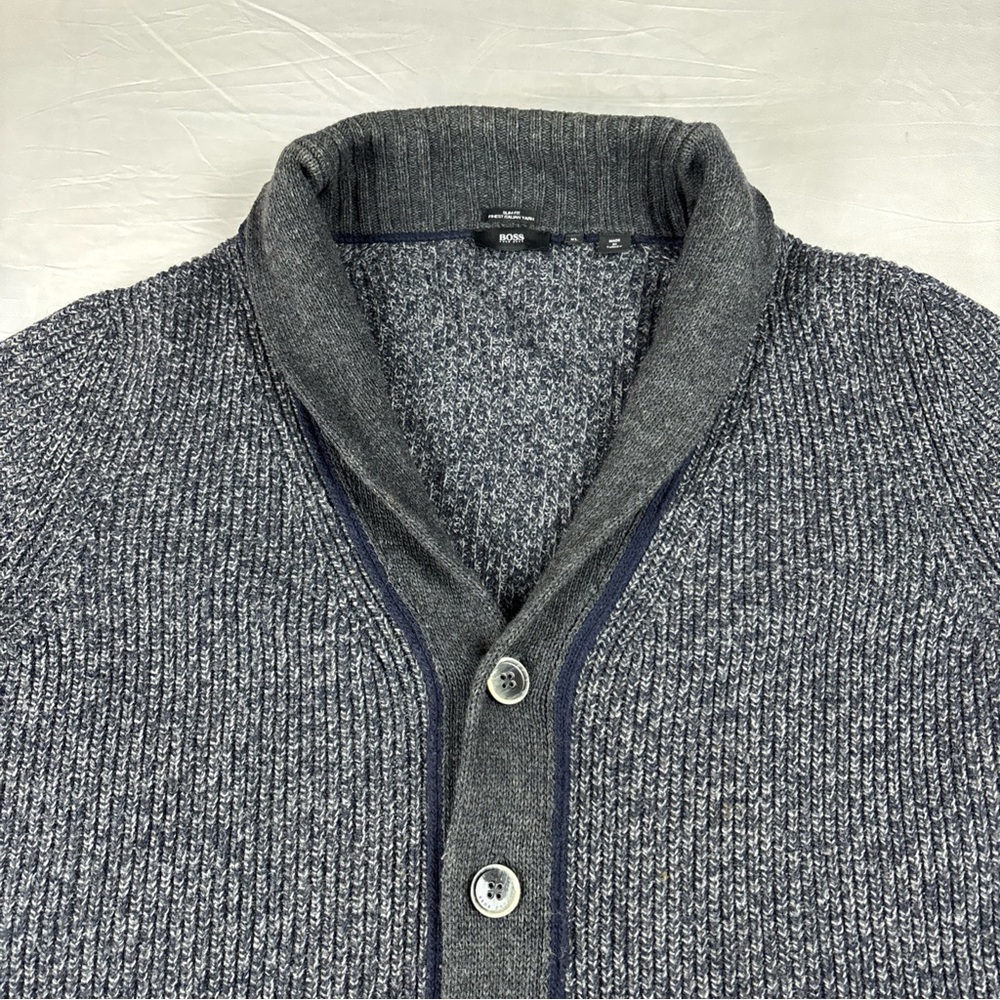 Boss Charcoal Wool Cardigan with Shawl Collar Slim Fit XL